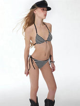 Load image into Gallery viewer, Black and White Crochet Navycore Striped Triangle Bikini Two Piece Swimwear