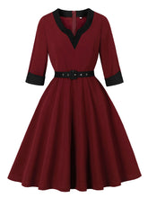 Load image into Gallery viewer, Wine Red Vintage Dress with Sweetheart Neckline and 3/4 Sleeves
