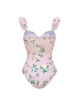 Load image into Gallery viewer, Barbiecore Pink Floral One-Piece Swimsuit with Bathing Suit Skirt
