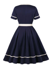Load image into Gallery viewer, 1950S Navy Short Sleeve Vintage Swing Dress