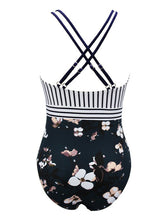 Load image into Gallery viewer, Classic Striped V-Neck One-Piece Swimsuit with Ruffle Details