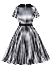 Load image into Gallery viewer, Black White Plaid 1950s Short Sleeve Swing Dress