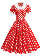 Load image into Gallery viewer, Red Polka Dots Short Sleeve 1950s Vintage Dress