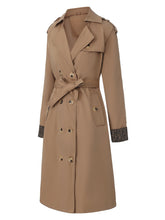 Load image into Gallery viewer, Women's Khaki Double-Breasted Trench Coat with Belt Long Classic Windbreaker Jacket with Zebra Print Cuffs