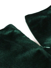 Load image into Gallery viewer, Christmas Green V Neck Velvet 1950S Vintage Swing Dress