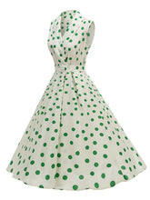 Load image into Gallery viewer, 1950s Vintage Audrey Hepburn Style Green Polka Dots Swing Dress with Pockets