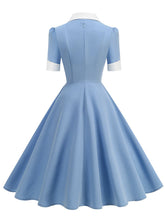 Load image into Gallery viewer, 1950s Vintage Notch Lapel Short Sleeve Polka Dot Swing Dress