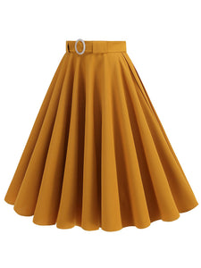 1950s Red High Waist Pleated Swing Vintage Skirt with Belt