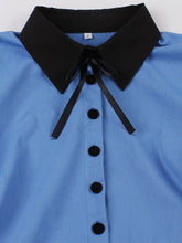 Load image into Gallery viewer, Audrey Hepburn Style Vintage Blue 1950s Cotton Shirt Dress