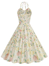 Load image into Gallery viewer, Yellow Floral Print Halter Neck Vintage Dress