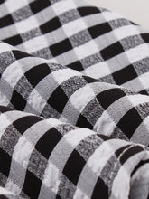 Load image into Gallery viewer, Black White Plaid Bow Neck 1950s Three-Quarter Sleeves Swing Dress
