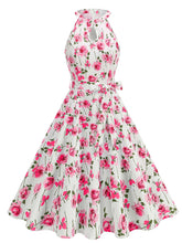 Load image into Gallery viewer, Floral Sleeveless Halter Neck 50S Swing Christmas Dress