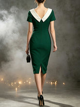Load image into Gallery viewer, 1960s Dark Green Short Sleeve Bodycon Dress with Contrast White Collar