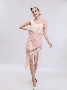 Pink Sweet Gatsby Glitter Fringe 1920s Flapper Dress