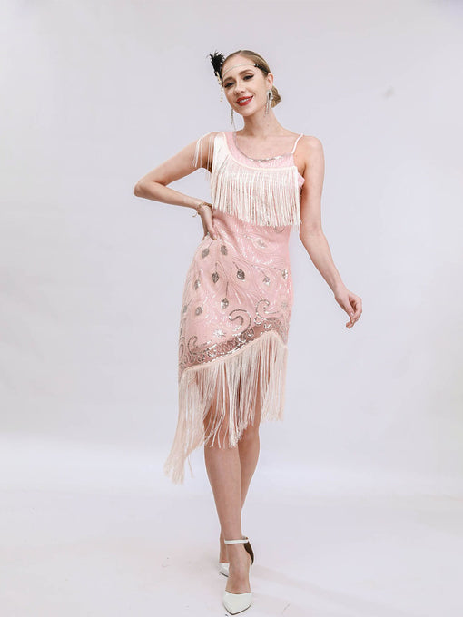 Pink Sweet Gatsby Glitter Fringe 1920s Flapper Dress