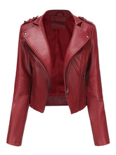 Load image into Gallery viewer, Women's Navy Blue Faux Leather Motorcycle Jacket | Slim Fit Asymmetrical Zip Moto Biker Coat