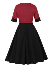 Load image into Gallery viewer, Audrey Hepburn Inspired Wine Red with Black Plaid Vintage Dress