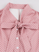 Load image into Gallery viewer, Pink Bow Collar Polka Dots  1950s Vintage Dress with Pockets