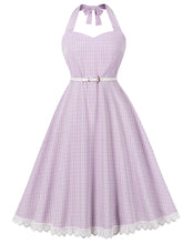 Load image into Gallery viewer, 1950s Purple Plaid Vintage Halter Swing Dress