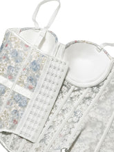 Load image into Gallery viewer, Pink Floral Embroidered Corset Top - Sheer Boned Spaghetti Strap Bustier