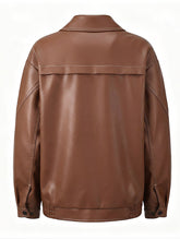 Load image into Gallery viewer, Women's Dark Brown Contrast Stitch Faux Leather Bomber Jacket