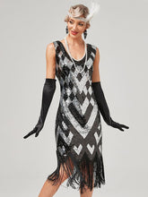 Load image into Gallery viewer, Women's 1920s Flapper Dress Gatsby Costume Geometric Sequined Fringe Party Dress