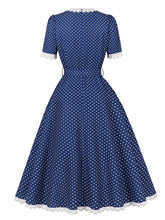 Load image into Gallery viewer, Vintage Lace Red V Neck Polka Dots 1950s Swing Dress