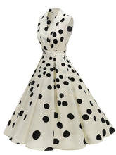 Load image into Gallery viewer, 1950s Vintage Audrey Hepburn Style White Polka Dots Swing Dress with Pockets