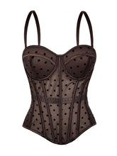 Load image into Gallery viewer, Pink Polka Dot Mesh Corset Top - Sheer Boned Spaghetti Strap Bustier