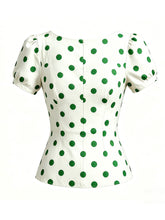 Load image into Gallery viewer, 1950s Vintage  Sweetheart Neck Retro White and Red Puff Sleeve Blouse Rockabilly Shirt