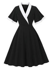 Load image into Gallery viewer, 1950s Vintage Black &amp; White Lapel Short Sleeve Swing Dress