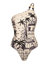 Load image into Gallery viewer, Women's One-Shoulder Tropical Print Swimsuit &amp; Matching Maxi Skirt Cover-Up Set