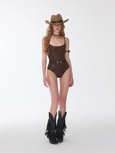 Load image into Gallery viewer, Minimalist Chocolate Brown One Piece Swimsuit Scoop Neck Backless Vintage Western Style  Monokini
