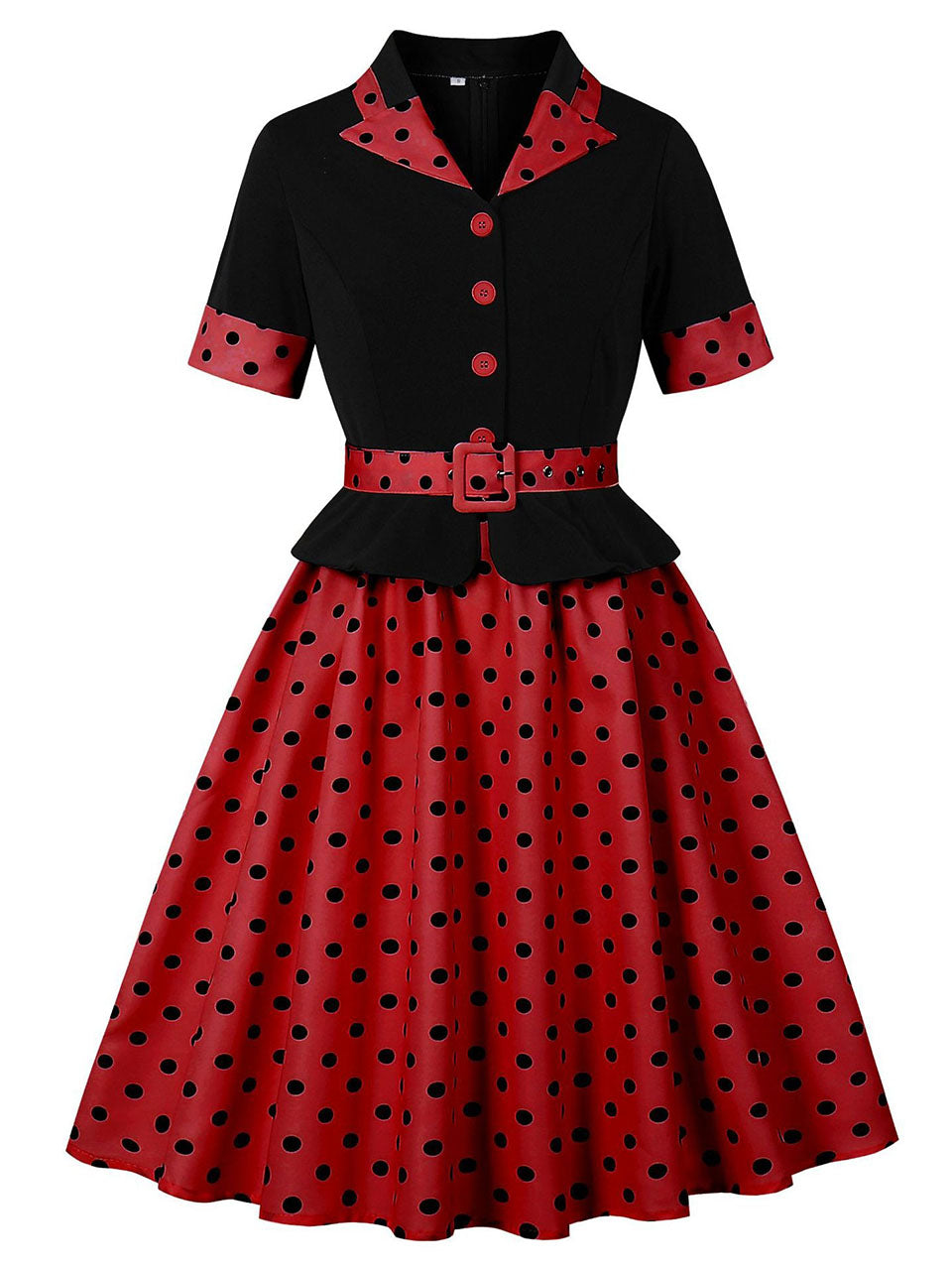Ladybug Inspired Red and Black Polka Dot Shirt Dress Red / S