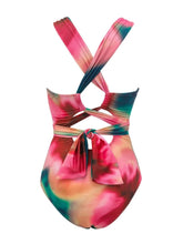Load image into Gallery viewer, Women's Deep V-Neck Crossback One Piece Swimsuit with Asymmetric Maxi Skirt Set