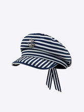 Load image into Gallery viewer, Women’s Navy and White Striped Sailor Hat