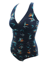 Load image into Gallery viewer, Women's One Piece Swimsuit Retro Floral Bathing Suit V Neck Ruched Tummy Control Monokini