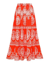 Load image into Gallery viewer, Women's Red Floral Bohemian One Piece Swimsuit with Matching Maxi Cover Up Skirt Set