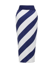 Load image into Gallery viewer, Navy Nautical One Piece Swimsuit with Belt and Striped Skirt Set
