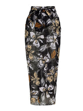Load image into Gallery viewer, Women’s Black and Brown Floral Print Criss-Cross One-Piece Swimsuit and Sheer Sarong Set
