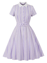 Load image into Gallery viewer, Blue Plaid Peter Pan Collar A-Line 1940S Vintage Shirt Dress