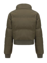 Load image into Gallery viewer, Women's Cropped Red Short Bubble Coat with Ribbed Cuff Hem Puffer Jacket