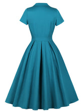 Load image into Gallery viewer, 1950s Teal Blue Retro Double Breasted Lapel Collar Swing Dress