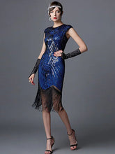 Load image into Gallery viewer, 1920s Champagne Fringed Sequined Flapper 1920s Great Gatsby Dress