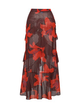 Load image into Gallery viewer, Dark Red Tropical Floral One Piece Swimsuit with Ruffle Skirt Set