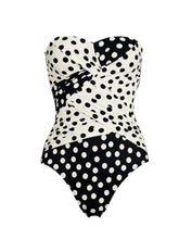 Load image into Gallery viewer, Women's Strapless Polka Dot One Piece Swimsuit with Asymmetric Maxi Skirt Set