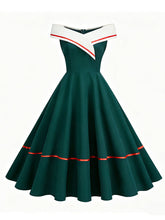 Load image into Gallery viewer, 1950s Vintage Navy Sailor Off-the-Shoulder Swing Dress