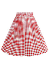 Load image into Gallery viewer, 1950s Vintage Red Gingham One-Shoulder Crop Top and Swing Skirt Two-Piece Set - Retro Picnic Outfit