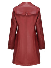 Load image into Gallery viewer, Vintage 90s Women's Burgundy Red Faux Leather Trench Long Pu Coat with Pockets