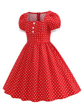 Load image into Gallery viewer, Kids Little Girls' Dress Square Neck Polka Dots Puff Sleeve Cotton 1950S Vintage Dress